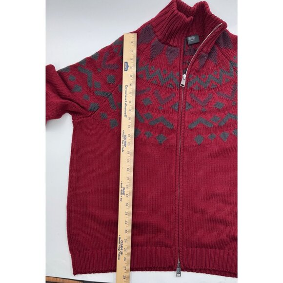 Armani Exchange Full-Zip Knit Sweater XXL Red Nordic Pattern Wool Blend Ribbed C - Picture 12 of 15